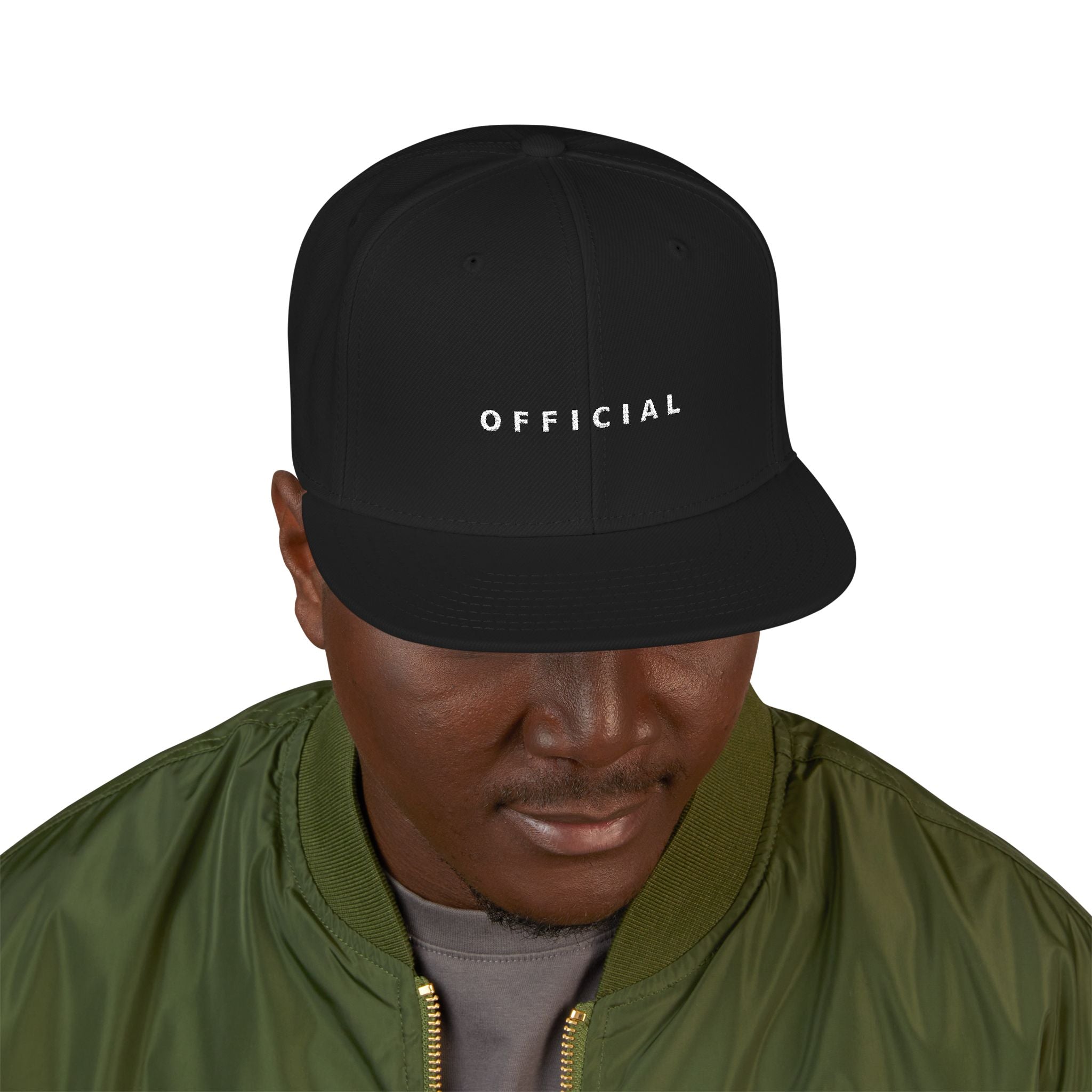 OFFICIAL Embroidered Snapback Hat — Wht Logo