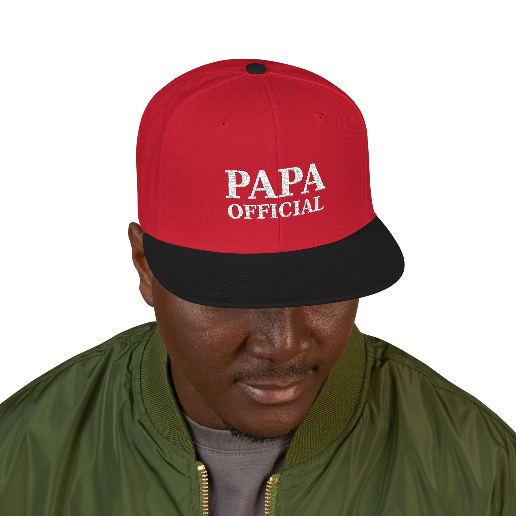 Essential Embroidered Snapback Hat —wht logo