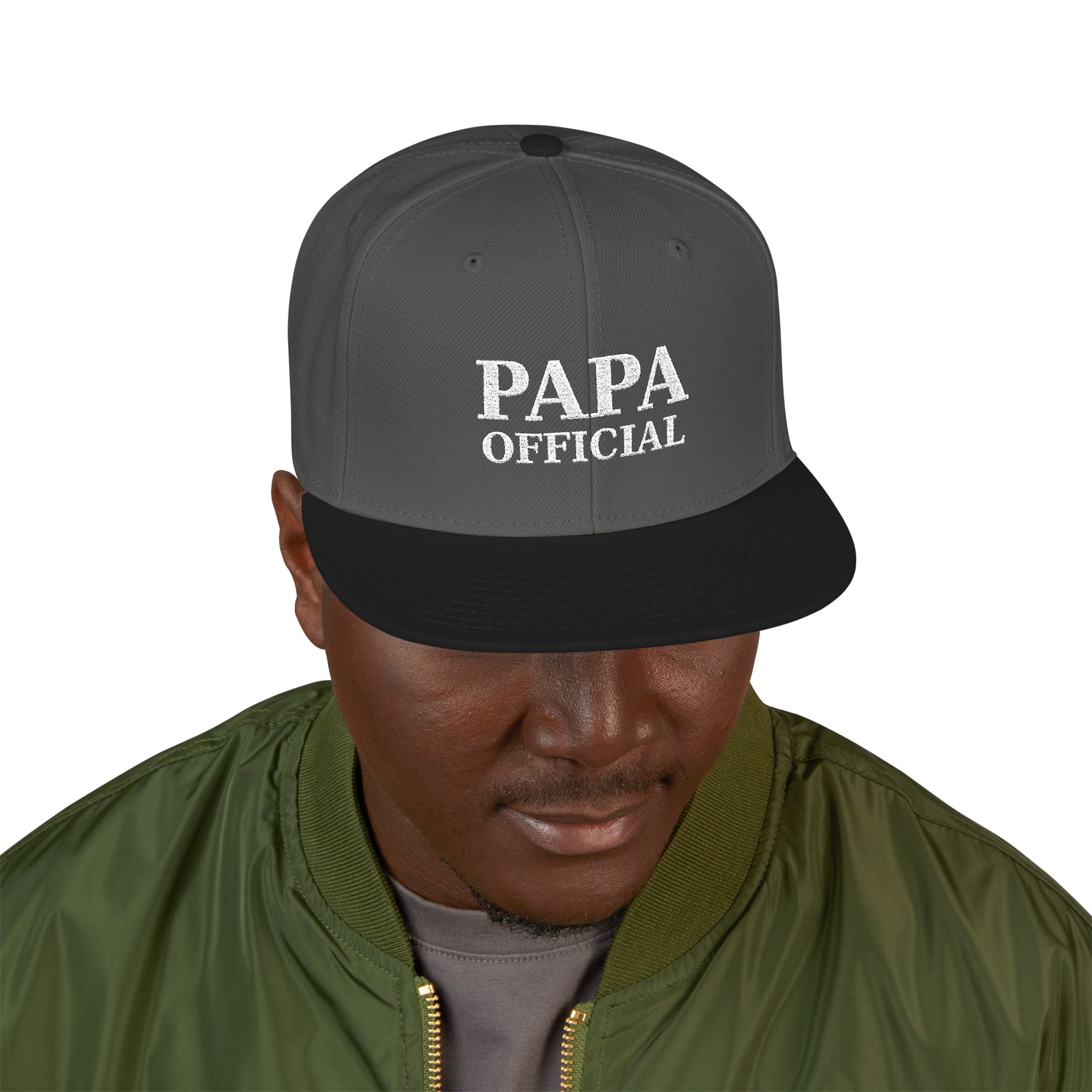Essential Embroidered Snapback Hat —wht logo