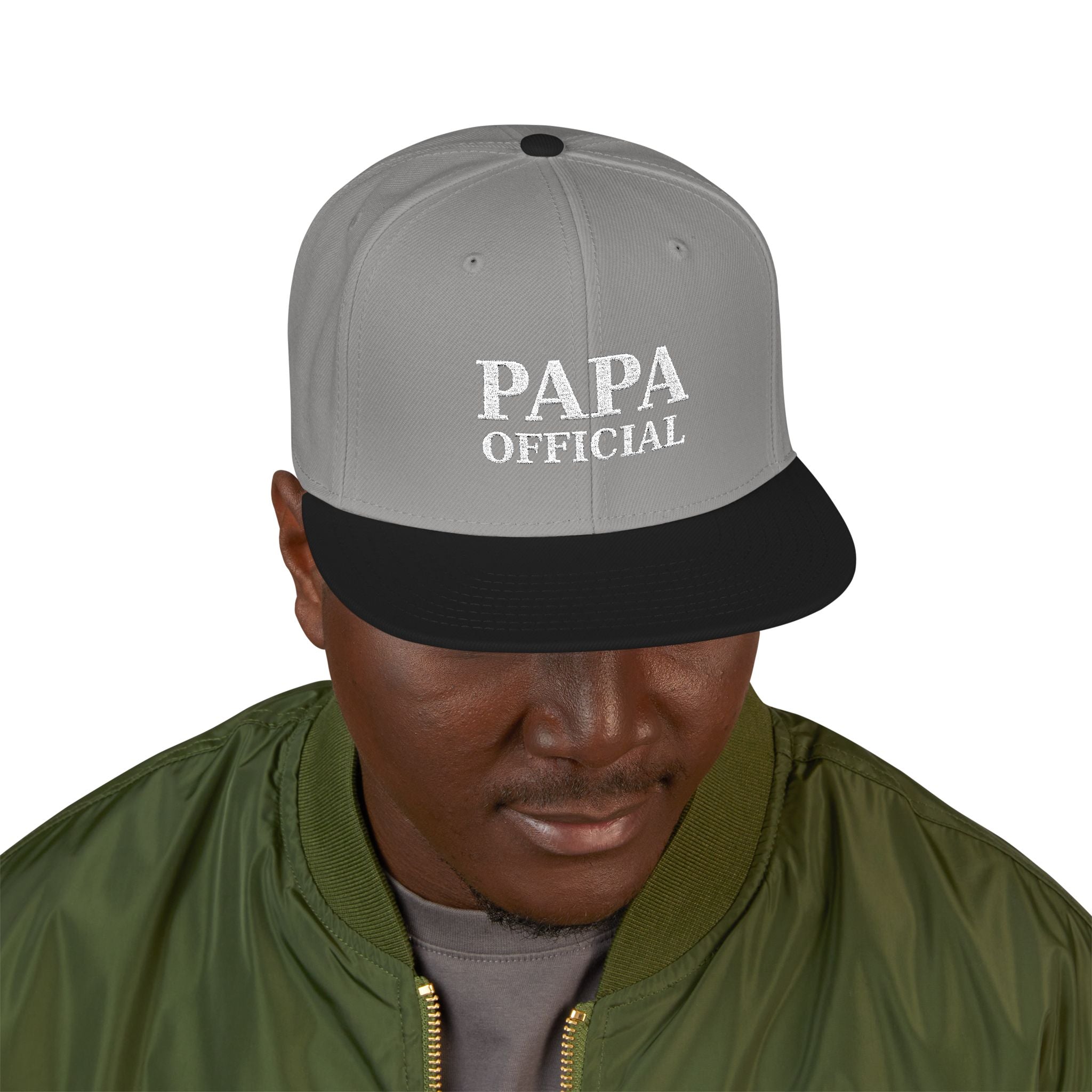 Essential Embroidered Snapback Hat —wht logo