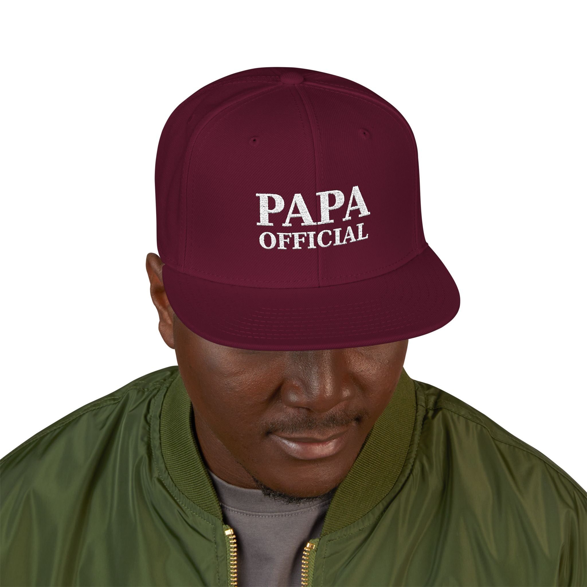 Essential Embroidered Snapback Hat —wht logo