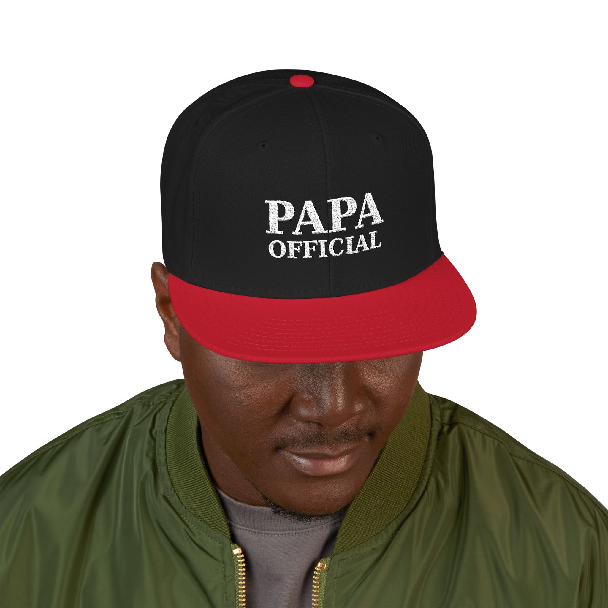 Essential Embroidered Snapback Hat —wht logo