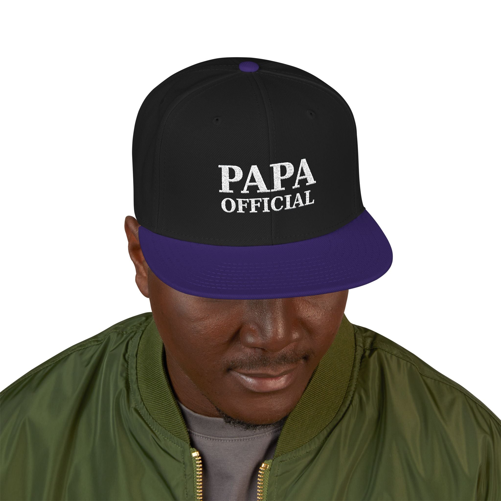 Essential Embroidered Snapback Hat —wht logo