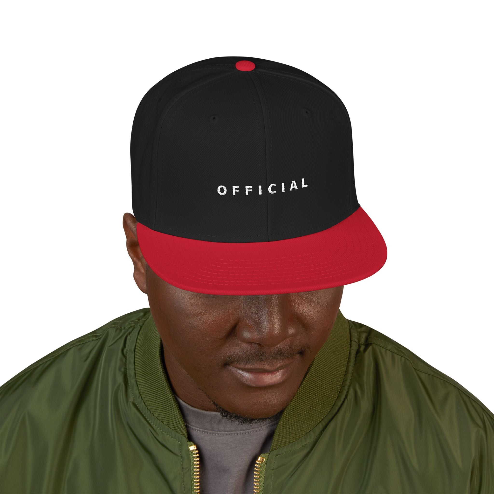 OFFICIAL Embroidered Snapback Hat — Wht Logo