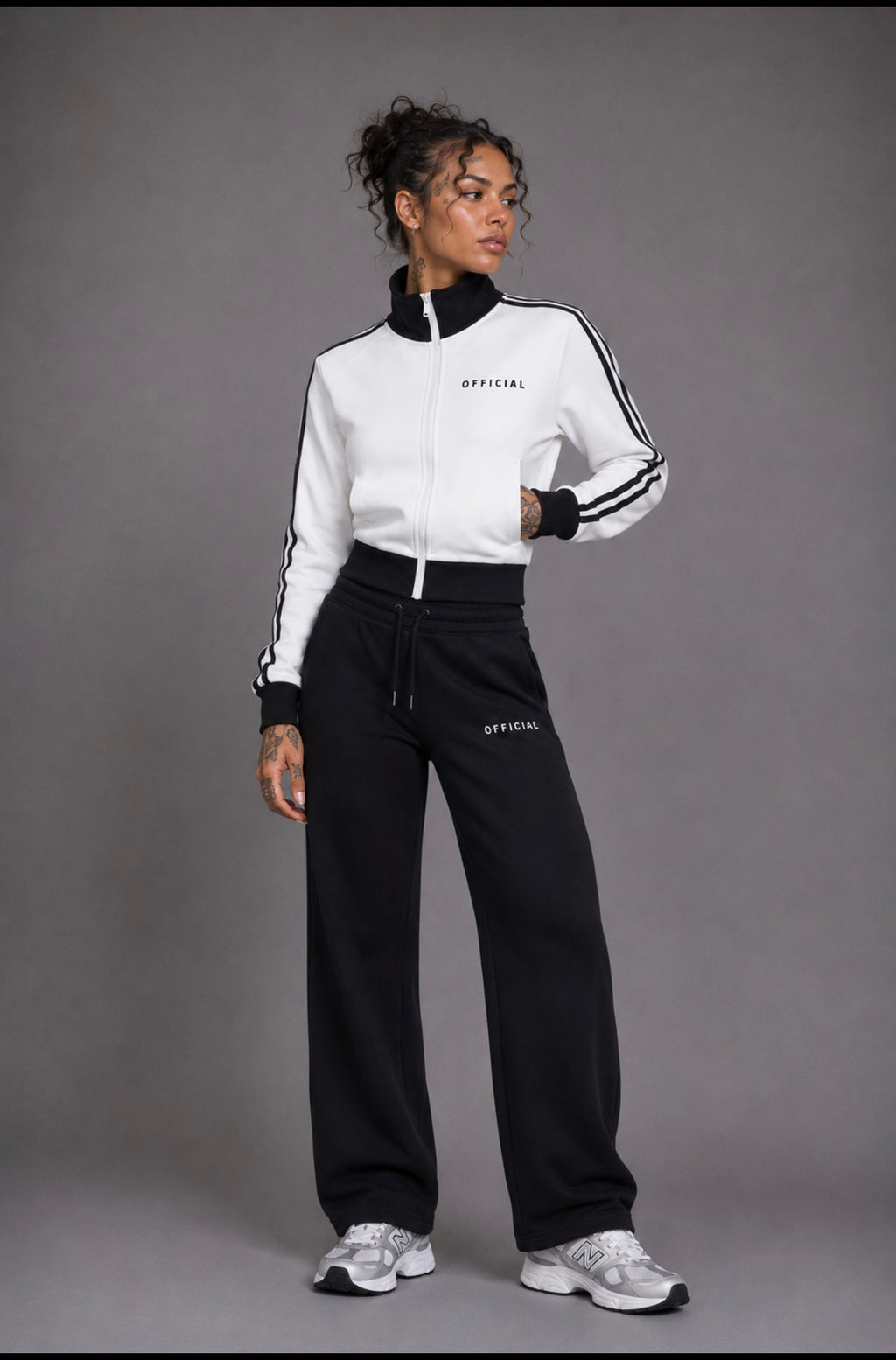 Women's OFFICIAL Contrast Side Stripe Fleece Cropped Track Jacket