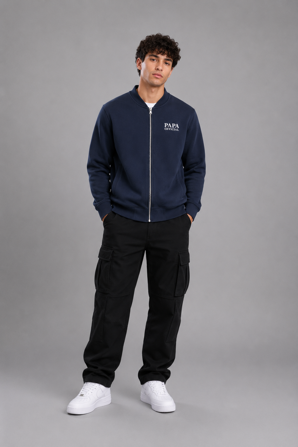 Essential Zip-Up Fleeced Varsity Jacket