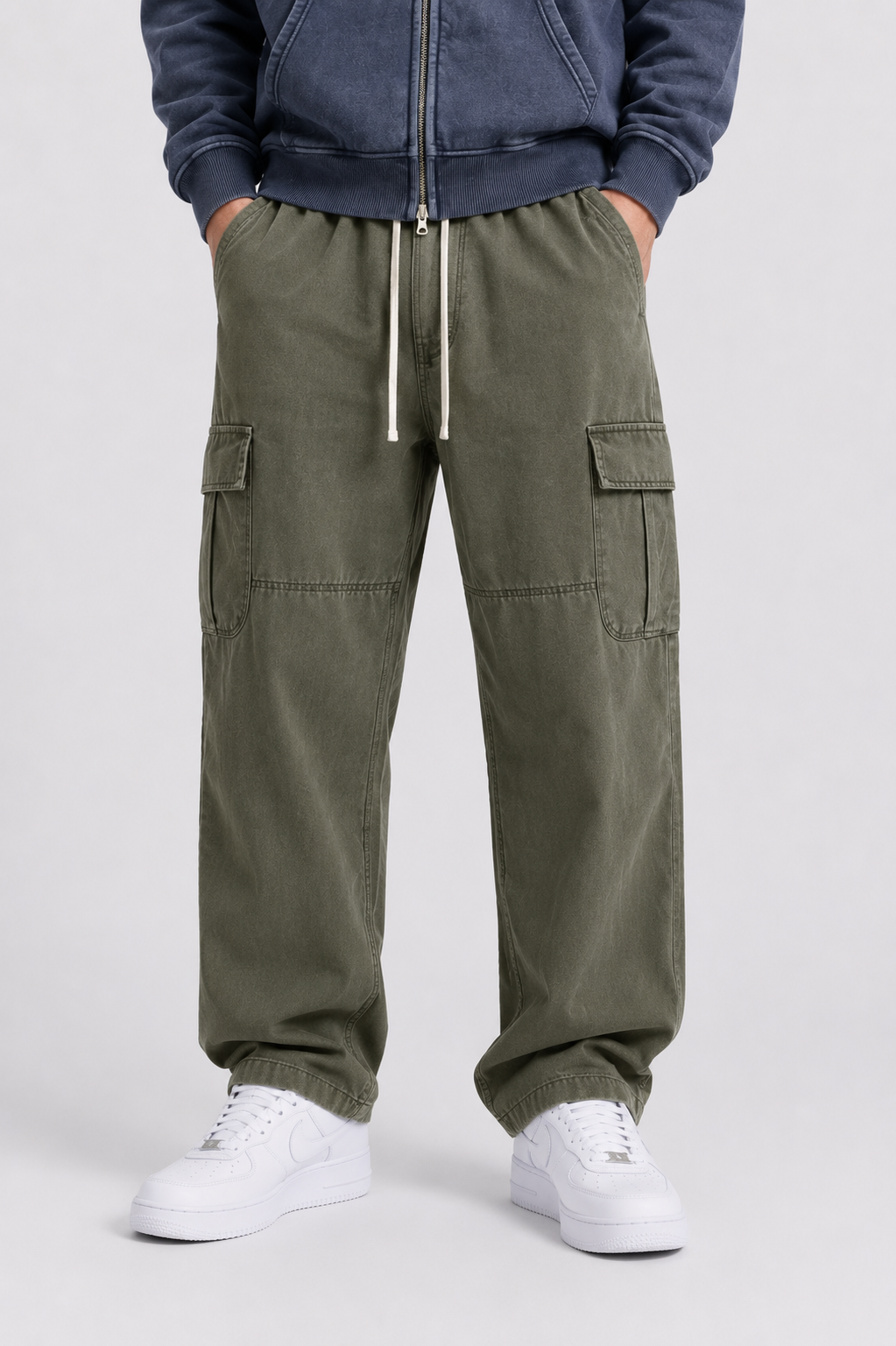 Drawstring Waist Straight-Leg Cargo Pants