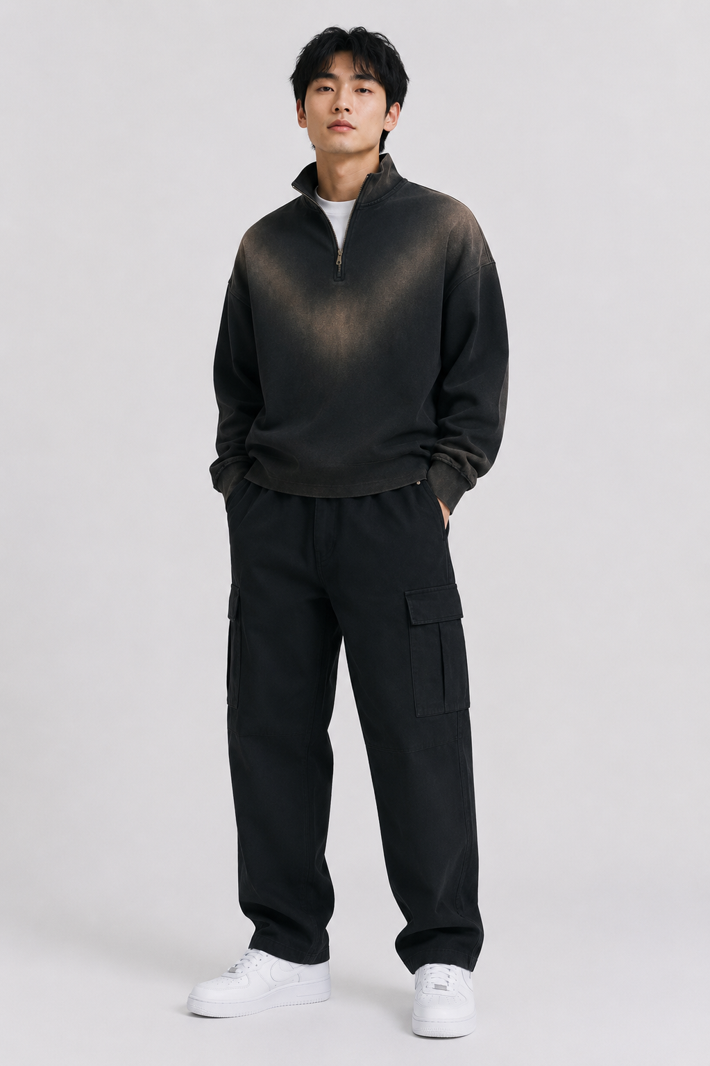 Sun Fade Raw Edge Quarter-Zip Sweatshirt