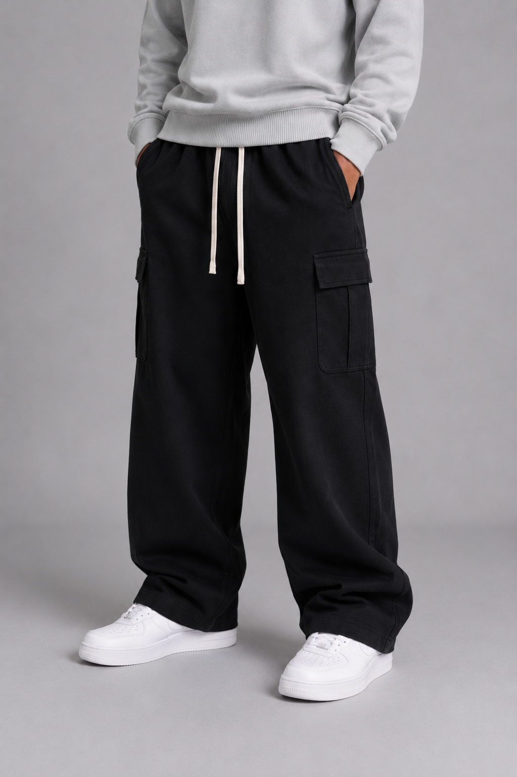 Drawstring Waist Straight-Leg Cargo Pants