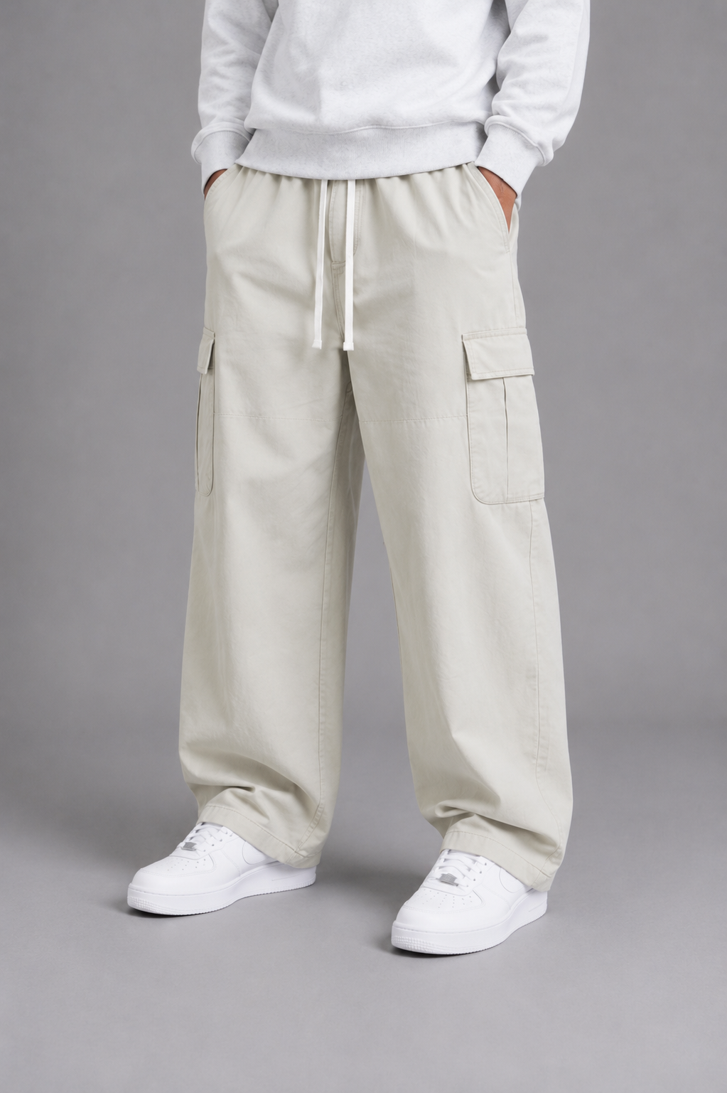 Drawstring Waist Straight-Leg Cargo Pants