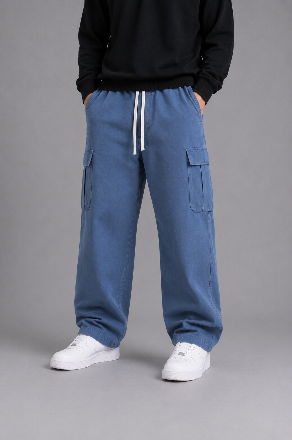 Drawstring Waist Straight-Leg Cargo Pants