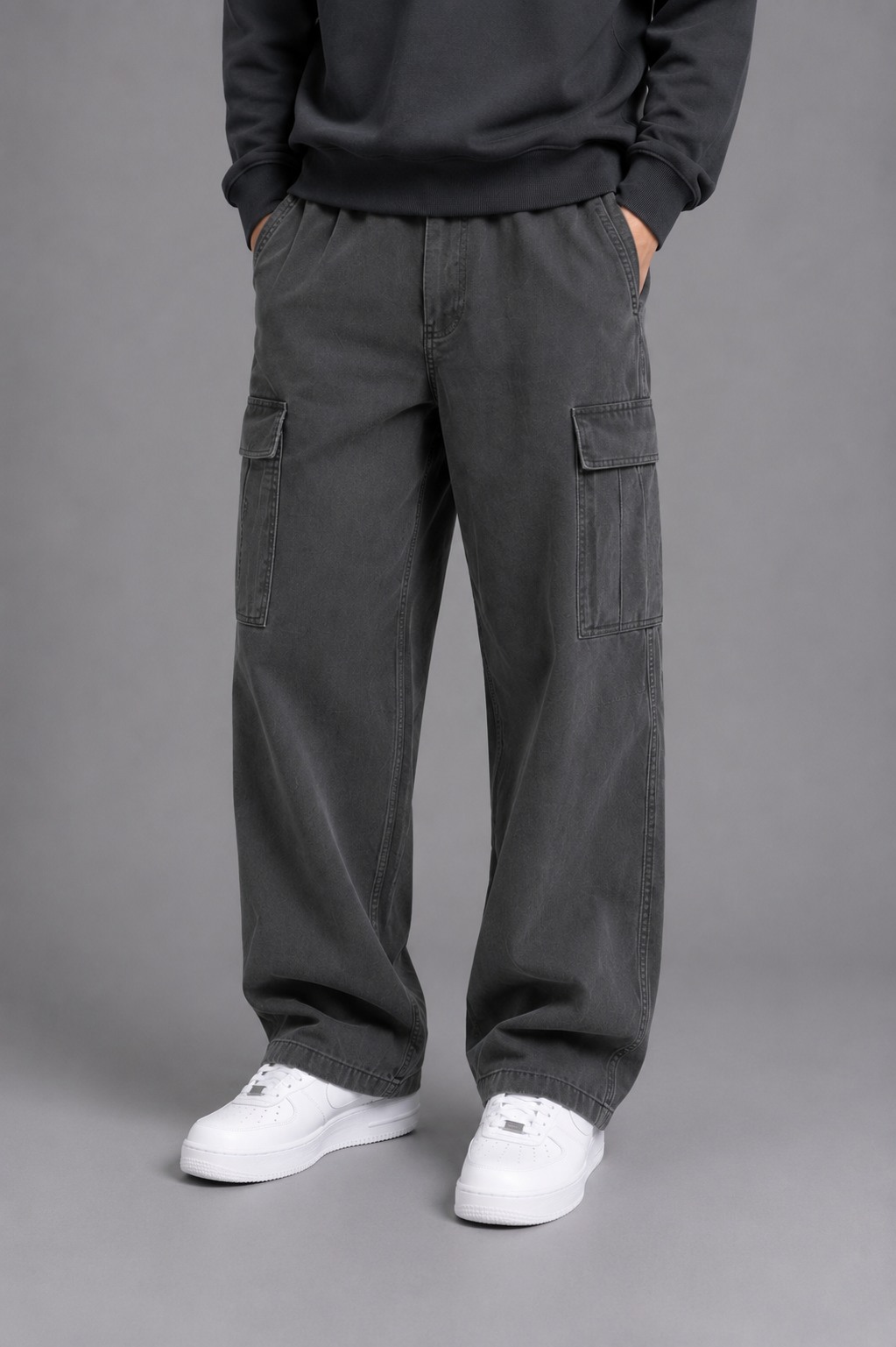 Cotton Elastic-Waist Cargo Pants