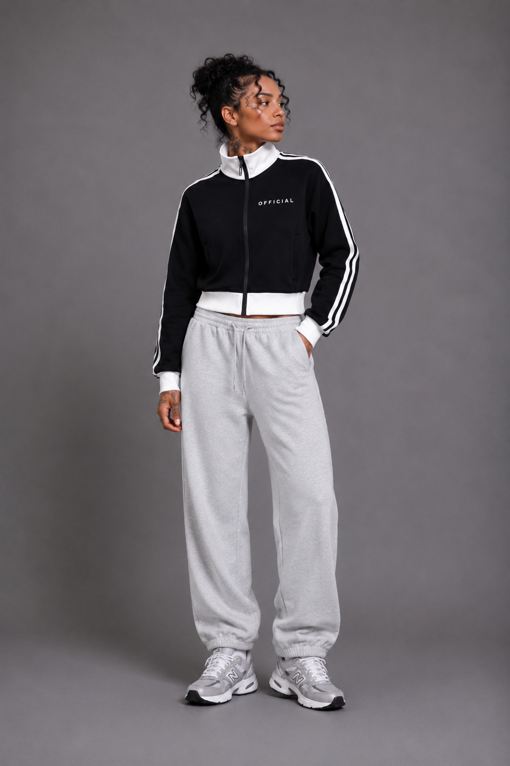 Women's OFFICIAL Contrast Side Stripe Fleece Cropped Track Jacket