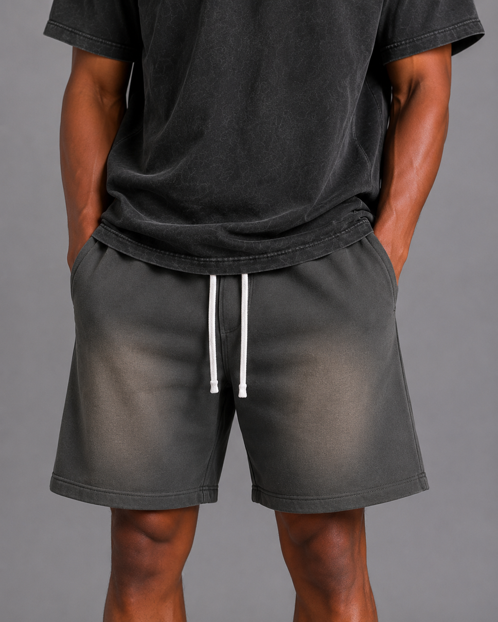Sun Fade Raw Edge Cotton Shorts